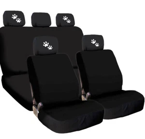 For Hyundai New 4X White Paws Logo Headrest And Black Fabric Seat Covers - Picture 1 of 8