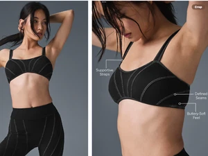 alo yoga Alosoft Sunray Bra in Black/White , NWT, Medium orig$68 New Arrival - Picture 1 of 2