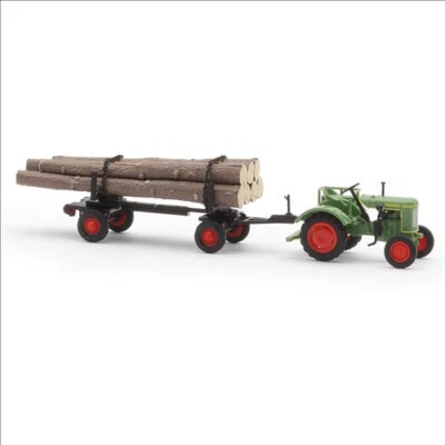 BUSCH 1:87 H0 54152 Traktor Fendt F 15 Dieselross mit Holzanhänger grün NEU OVP - Bild 1 von 2