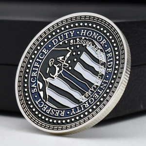 US Police Thin Blue Line Memorial Medal Saint Michael Silver Plating Coin Crafts - Bild 1 von 12