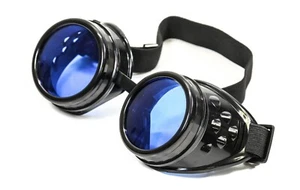 Blue Lens Black Goggles Steampunk Punk Goth Burning man Sun glass  - Picture 1 of 1