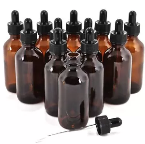 2 oz amber glass bottles with glass droppers & black caps ( pack of 12 ) - Picture 1 of 5