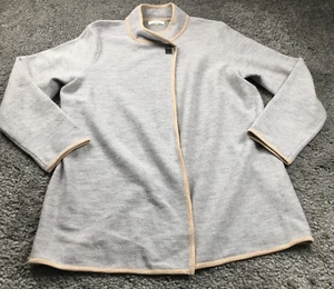 Calvin Klein Womens Longline Cardigan Wool Blend Sz 2X Gray Beige Piping - Picture 1 of 11