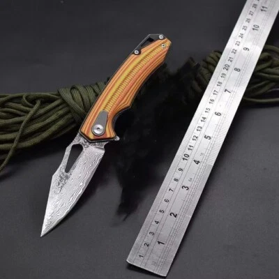 8'' New Fast Opening G10 Handle VG10 Damascus Blade Pocket Folding Knife VTF94 - Image 1 of 4