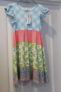 Girl Sz10 NWT Spring Summer Ruffle Short Sleeve Dress Pink Blue Penelope Plumm - Picture 1 of 9
