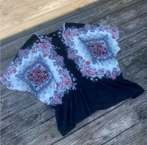 Lane Bryant floral blouse semi-sheer tunic dolman sleeves flounce sz 22/24 - Picture 1 of 12