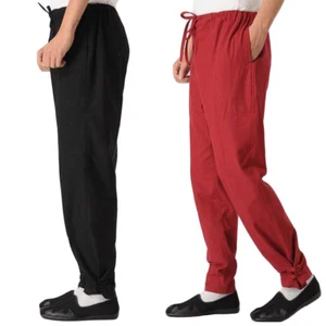 Mens Kung Fu Tai Chi Martial Arts Trousers Exercise Sport Ankle-Tied Pants Linen - Picture 1 of 17