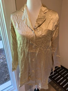 Nieman Marcus Schlafanzug Hemd Oberteil Gold 100% Seide Knopfleiste Pyjama Small S - Bild 1 von 9