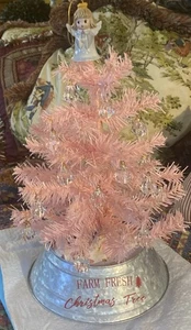 18" Mini Tabletop Artificial Pink, Clear Crystal Ornaments, Metal Tree Skirt - Picture 1 of 7