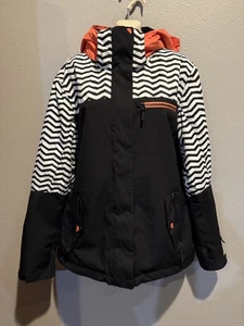 Abrigo Chaqueta Para Mujer ROXY Dry Flight Negro Blanco con Borde Naranja Esquí Snowboard XL - Imagen 1 de 11