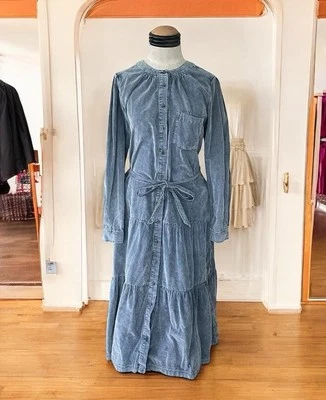 Anthropologie Pilcro Marta Tiered Corduroy Midi Dress Blue Belted Size Small S - Image 1 of 4