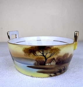 Antique NORITAKE Tree In the Meadow Scenic Round Butter Bowl Hand Painted 5 3/8" - Picture 1 of 13