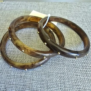 New Cato Boho Chic Brown Gold Studded Bangle Bracelet Bundle Set - Picture 1 of 5