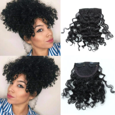 Clip In 100% Human Hair Curly Bangs Clip on Curly Hairpieces Fringe Extensions - Image 1 of 4