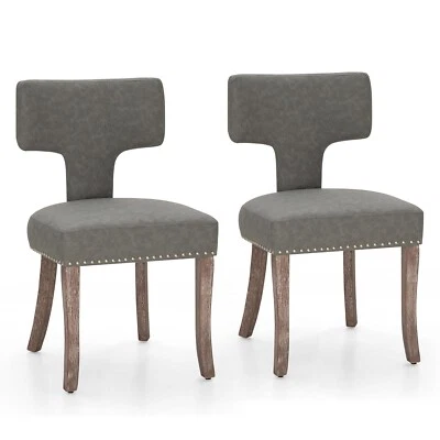 Juego de 2 sillas de comedor tapizadas con marco de madera maciza, respaldo curvo Foto 1 de 4