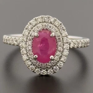 Platinum 950 Ruby & Diamond Halo Cluster Ring Size M Hallmarked - Picture 1 of 10