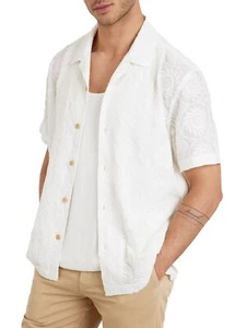 GUESS Men's Emory Embroidery Shirt, Pure White - Picture 1 of 3