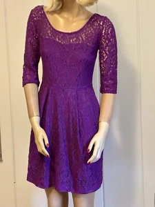 Vintage Betsy Johnson Purple Lace Mini Dress Size Small - Picture 1 of 9