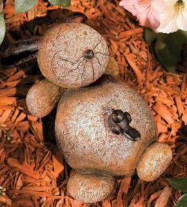 Skurrile Steinoptik Hase Kaninchen mit Vogel Garten Statue - Bild 1 von 3