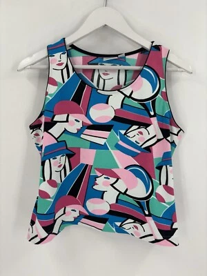 Tail Vintage Tank Top Womens Medium Blue Pink White Sleeveless Tennis Retro Foto 1 de 4