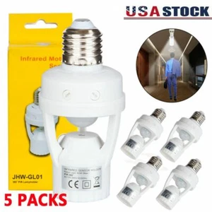 5 Pack Motion Sensor Socket Dimmable Light Lamp Bulb Adapter Holder For E27 Base - Picture 1 of 12