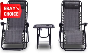 Zero Gravity Chairs Set of 2 with Side Table and Cup Holders (Black) - Picture 1 of 12