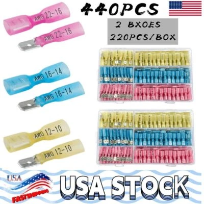 Electrical Heat Shrink Male & Female Spade Wire Connectors Terminals Set 440PCS - Image 1 of 4