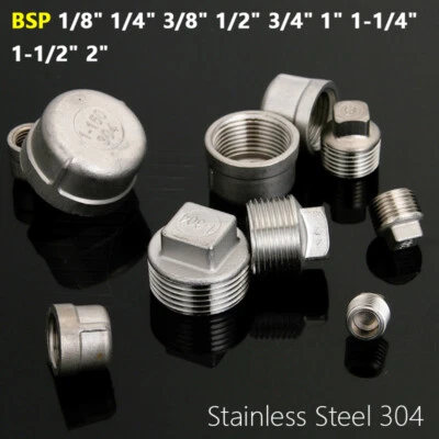 304 Stainless Steel Cap Plug BSP 1/8" - 2" Male Female Thread Pipe Fitting 150lb - Image 1 of 4