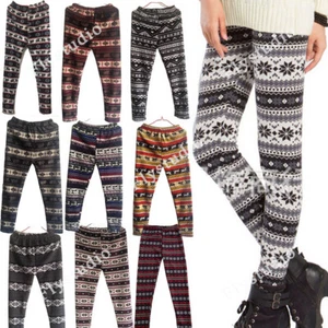 Christmas Leggings Warm Pants Womens Ladies Snow Printed Trousers Winter Xmas - Picture 1 of 45