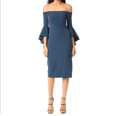 Milly Selena Off The Shoulder Trumpet Sleeve Dress in Peacock Size 6 - Image 1 of 4