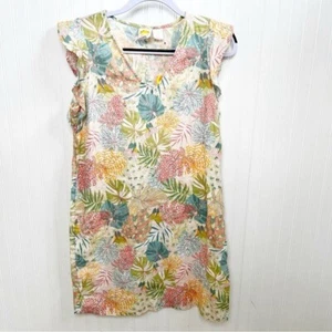 C&C California NWT Multicolor Short Sleeve Flutter Sleeve 100% Linen Shift Dress - Picture 1 of 6