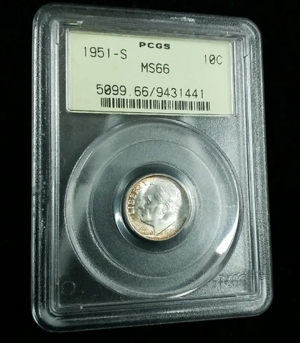 1951-S Roosevelt Dime PCGS CERTIFIED MS 66 In OGH  90% Silver 10c #7524A Cover