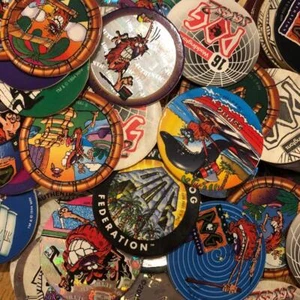 Vintage Pogs Pogman Milkcaps x 20 Random Pieces 1 Plastic Kini Bundle Set 1990s - Picture 1 of 2