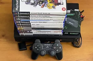 Sony PlayStation 2 PS2 Console Controller Memory Card Power Cable HDMI 10 Games - Picture 1 of 5