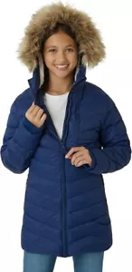 Eddie Bauer Mädchen Long Parka Bubble Jacke Fell Kapuze Navy Blau Gr. Large (14) - Bild 1 von 6