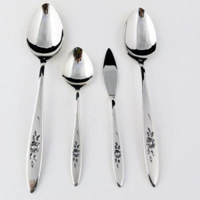 ROSE SHADOW by Oneida Community 4 Piece Serving 18/8 NEW NEVER USED made Set USA - Image 1 of 2