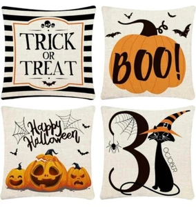 Halloween Pillow Covers 18x18 Set of 4 Trick or Treat Pillow Covers Decoration - Picture 1 of 5