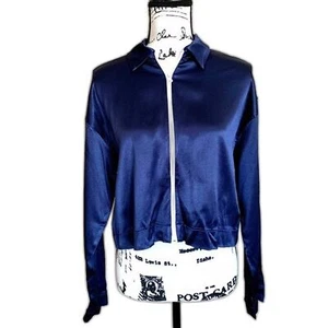 ZARA Blue Satin light jacket effect jacket zipper long sleeve size M cybercore - Picture 1 of 13