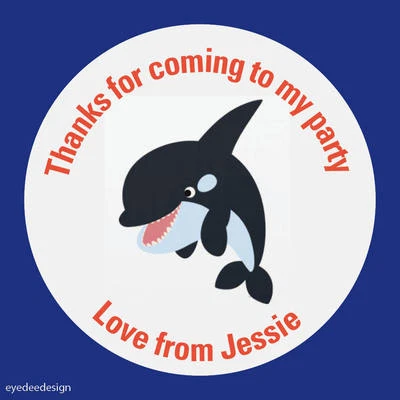 ELSIE BEAU Personalised Whale Orca Thank you Birthday Party Stickers Sweet Cone Cake - 706