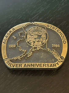 Vintage Collectible Alaska Statehood Solid Bronze Rainbow Metals Belt Buckle - Picture 1 of 4