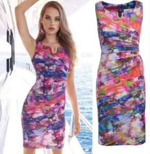 8 Joseph Ribkoff Vestido Rosa Abstracto Scuba Jersey Mougle Elastizado - Imagen 1 de 4