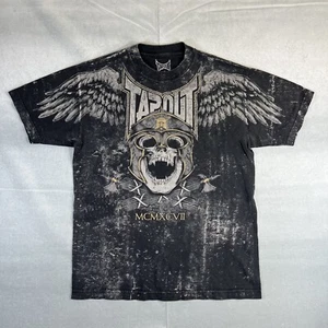 VTG Y2K Tapout AOP T Shirt Mens Medium Eagle Skull Wings Warrior Veni Vidi Vici - Picture 1 of 6