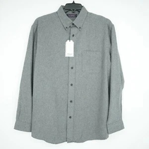 Roundtree & Yorke Long-Sleeve Flannel Shirt L Gray Solid 100% Cotton NWT - Picture 1 of 13