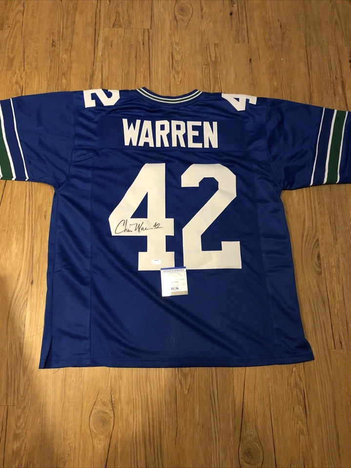 CHRIS WARREN SIGNED JERSEY SEATTLE SEAHAWKS Legend PSA WITNESS 3x Pro Bowl AUTO - Image 1 of 4