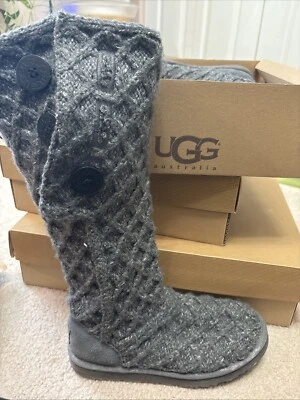 Bota de inverno feminina UGG Cardy Lattice cinza carvão malha tamanho EUA 7 - Imagem 1 de 4