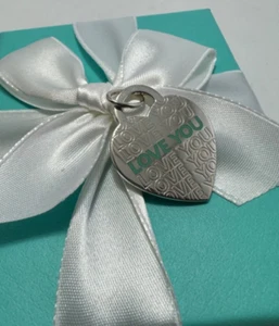 Tiffany & Co. I Love You blaue Emaille großes Herz Charm Sterlingsilber 925 selten - Bild 1 von 9