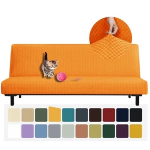 Futon Cover Latest Jacquard Design High Stretch Armless Sofa Bed Slipcover Orang - Picture 1 of 7