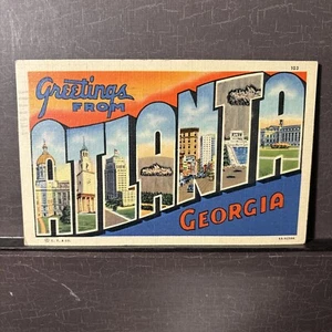Large Letter Greetings from Atlanta Georgia GA vintage Linen Postcard 1941 post - Picture 1 of 3