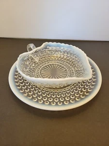 Hobnail Opalescent Moonstone Clear Glass Heart Bowl Plate Vintage Trinket Dish - Picture 1 of 8