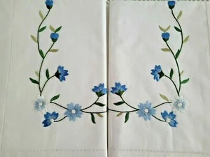 Elegant sheet in pure cotton with embroidery flowers handmade - Picture 1 of 12